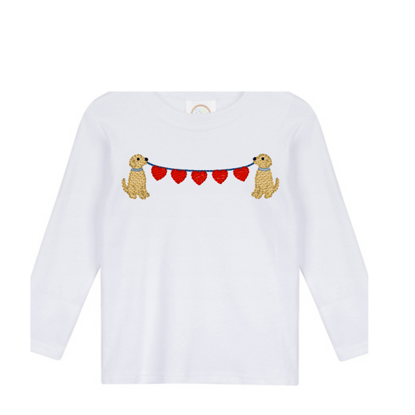 Long Sleeve Youth Boy Valentine Tee - Puppies + Hearts