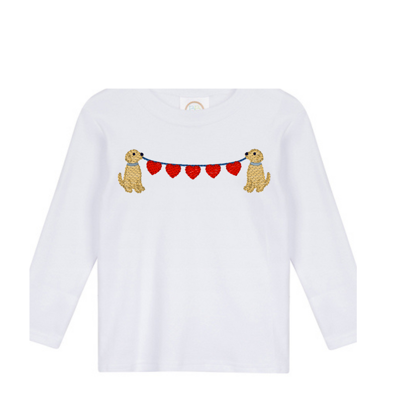 Long Sleeve Youth Boy Valentine Tee - Puppies + Hearts