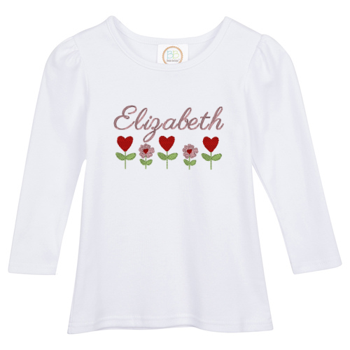 Long Sleeve Youth Girl Valentine Tee - Heart Flower Garden